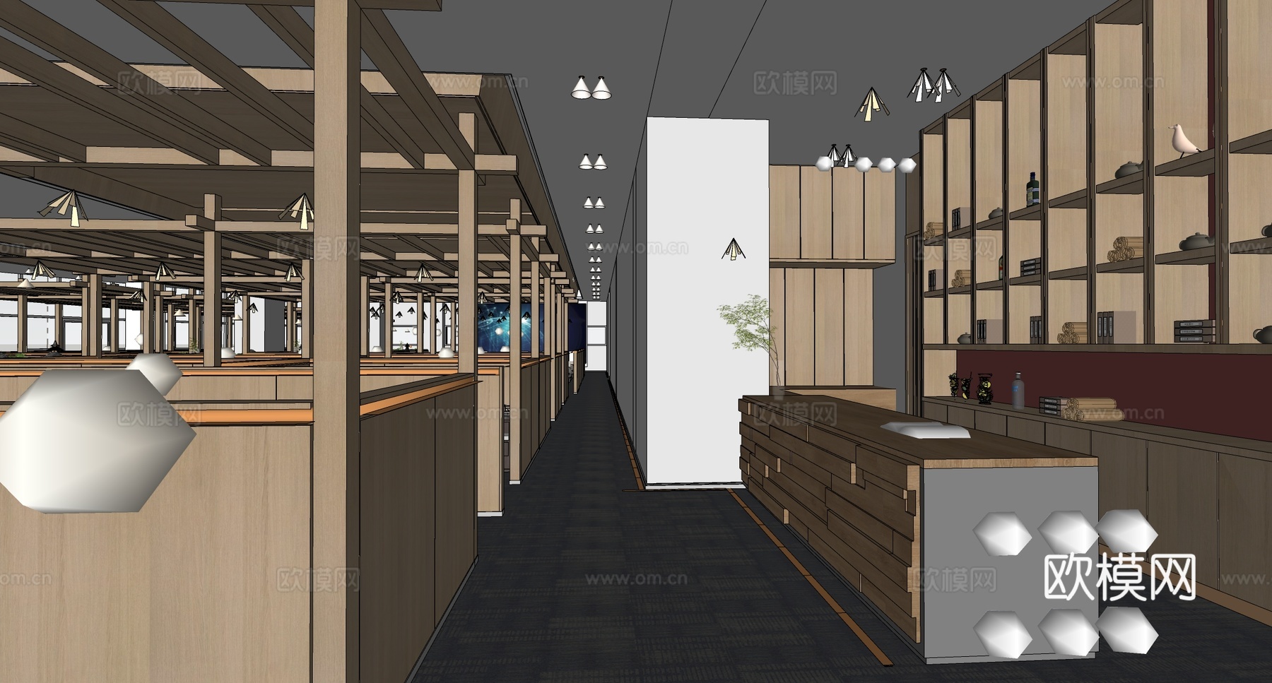 现代足浴店大堂 养生馆大堂 酒店大堂前厅su模型