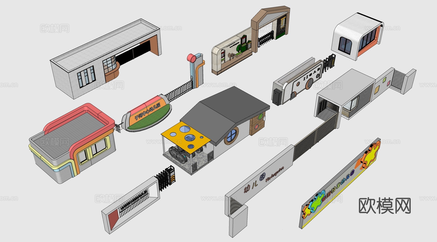 现代幼儿园大门 幼儿园入口 学校大门su模型