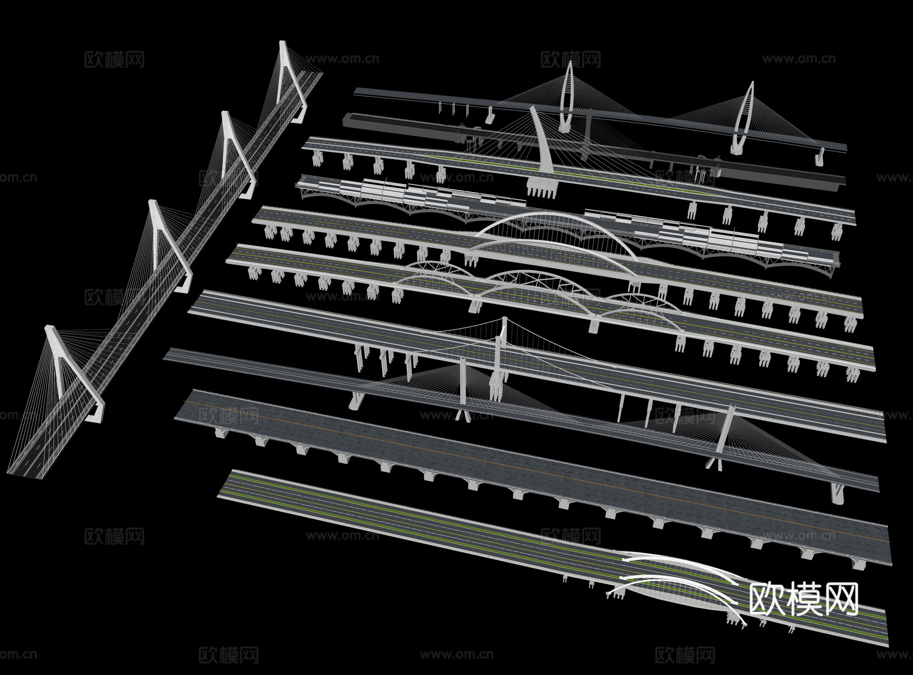 现代跨海大桥 景观桥 跨江大桥 市政桥梁 悬索桥 公路桥su模型