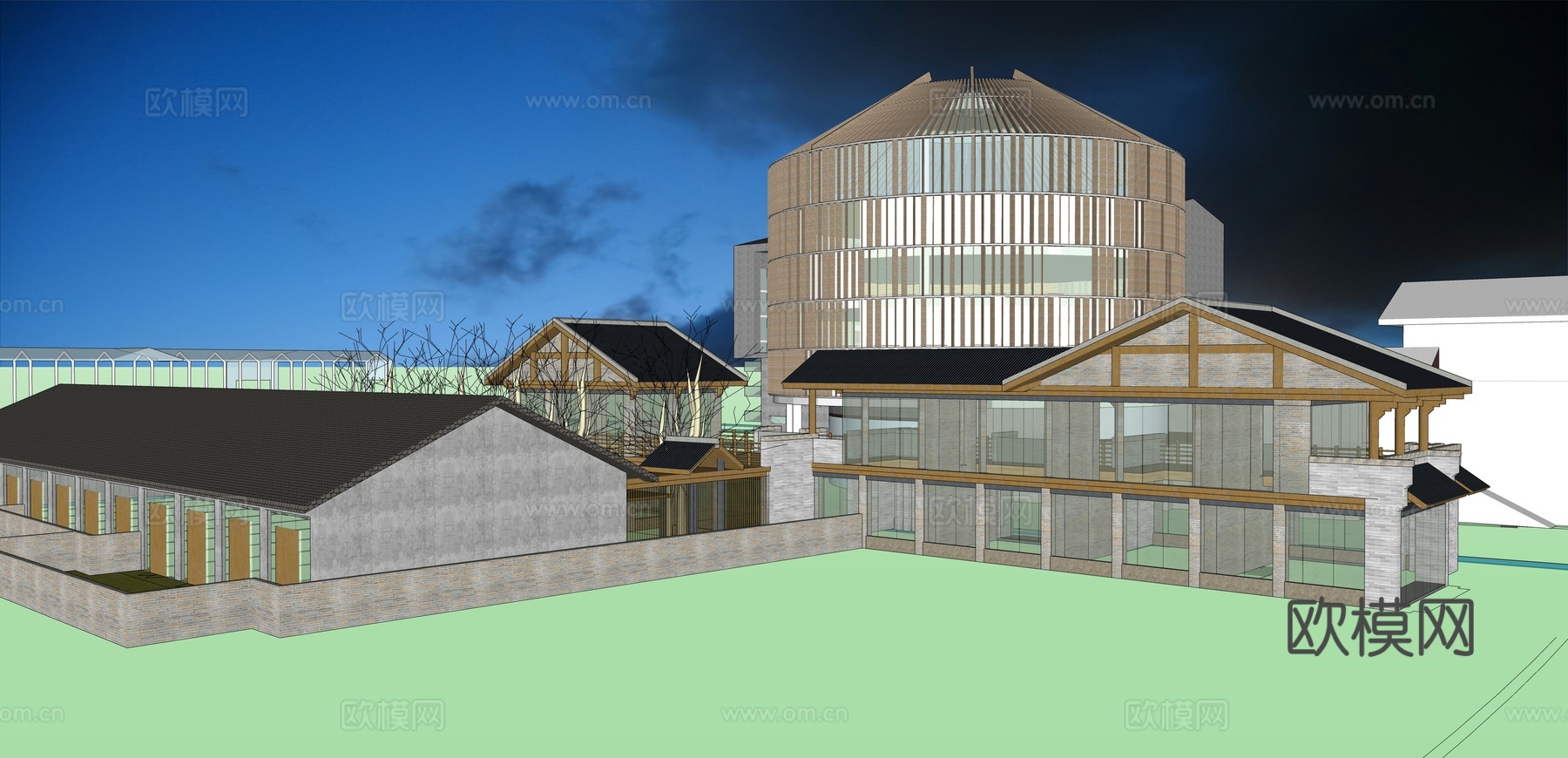 网红打卡工业建筑旧改工厂商业街su模型