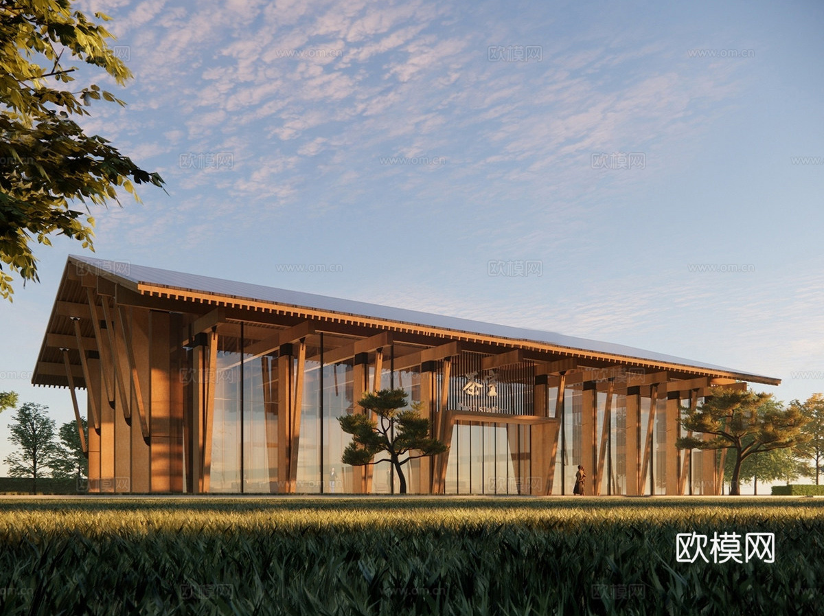 新中式中式餐饮建筑 新中式茶室 咖啡屋su模型