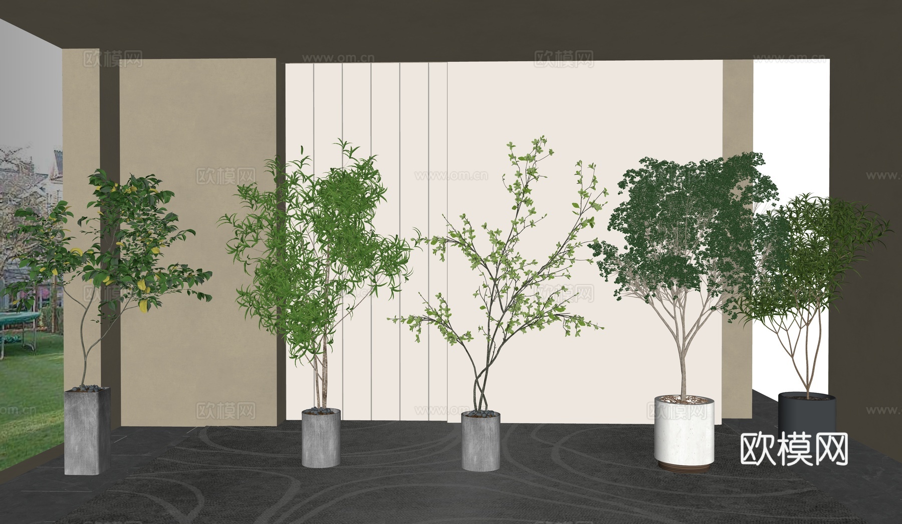 现代植物盆栽组合su模型