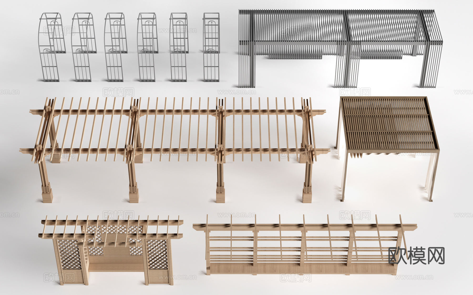 现代景观花架 葡萄架 廊架 绿植爬架su模型