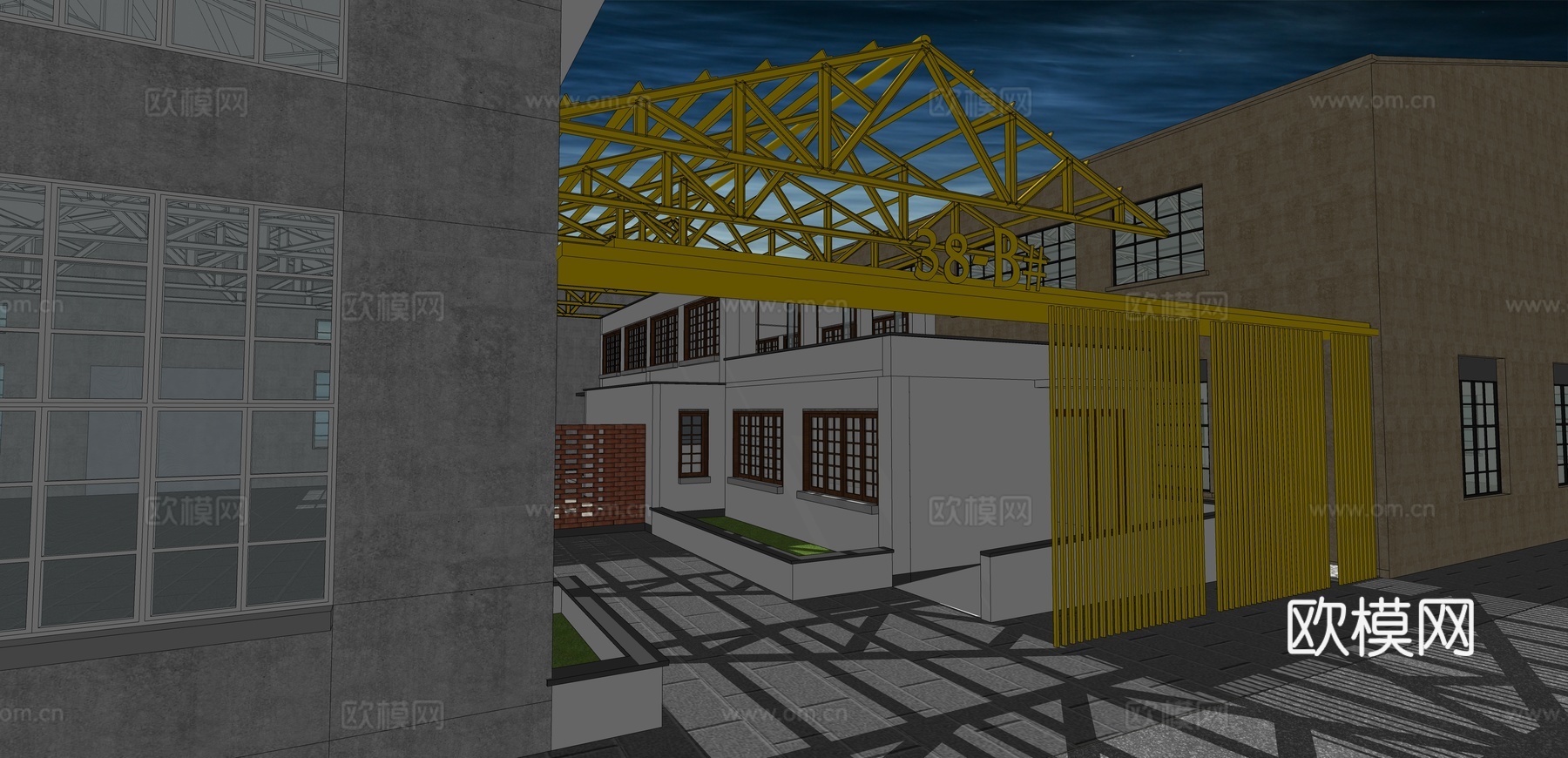 网红打卡工业建筑旧改工厂商业街su模型