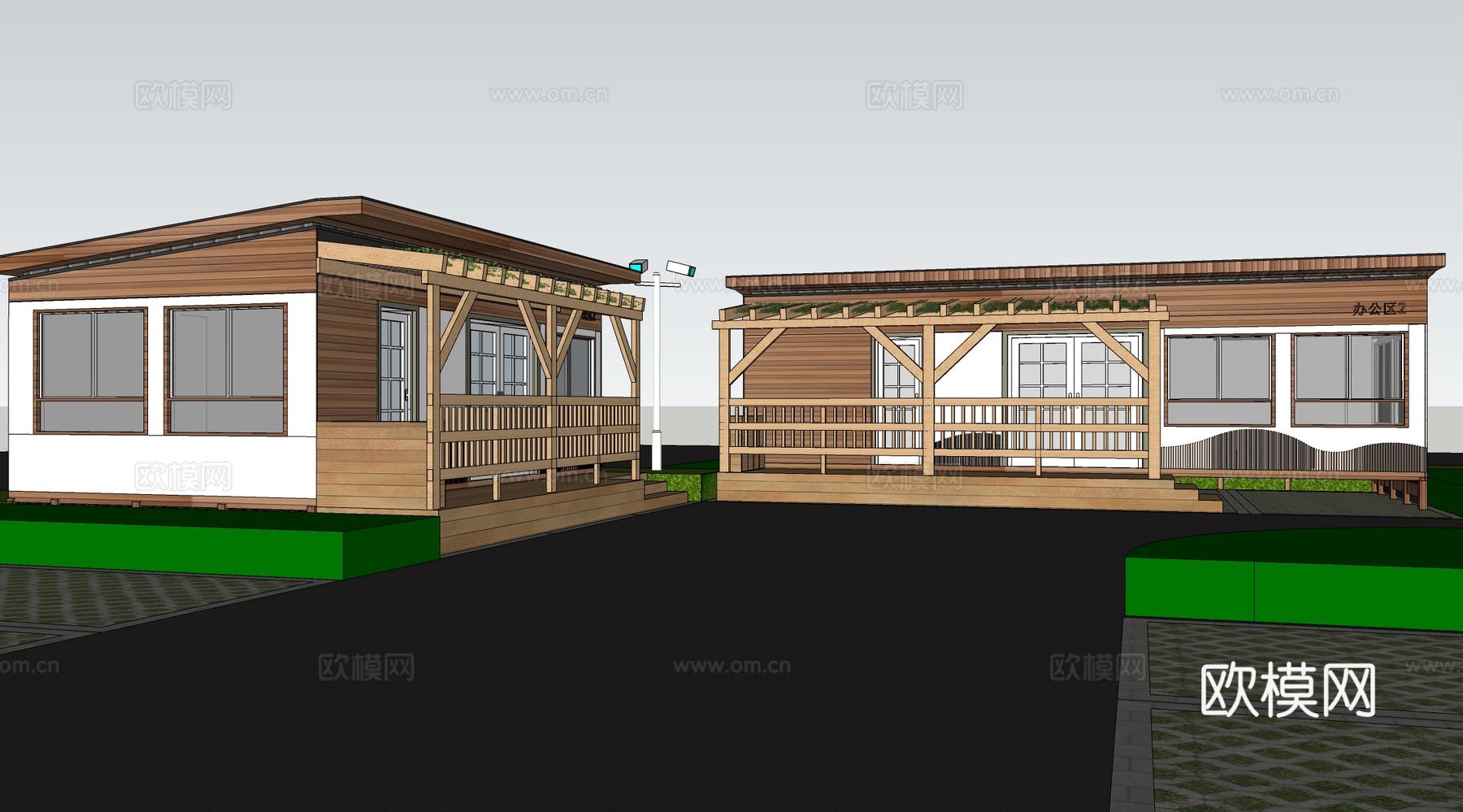 现代驿站建筑  木屋建筑su模型