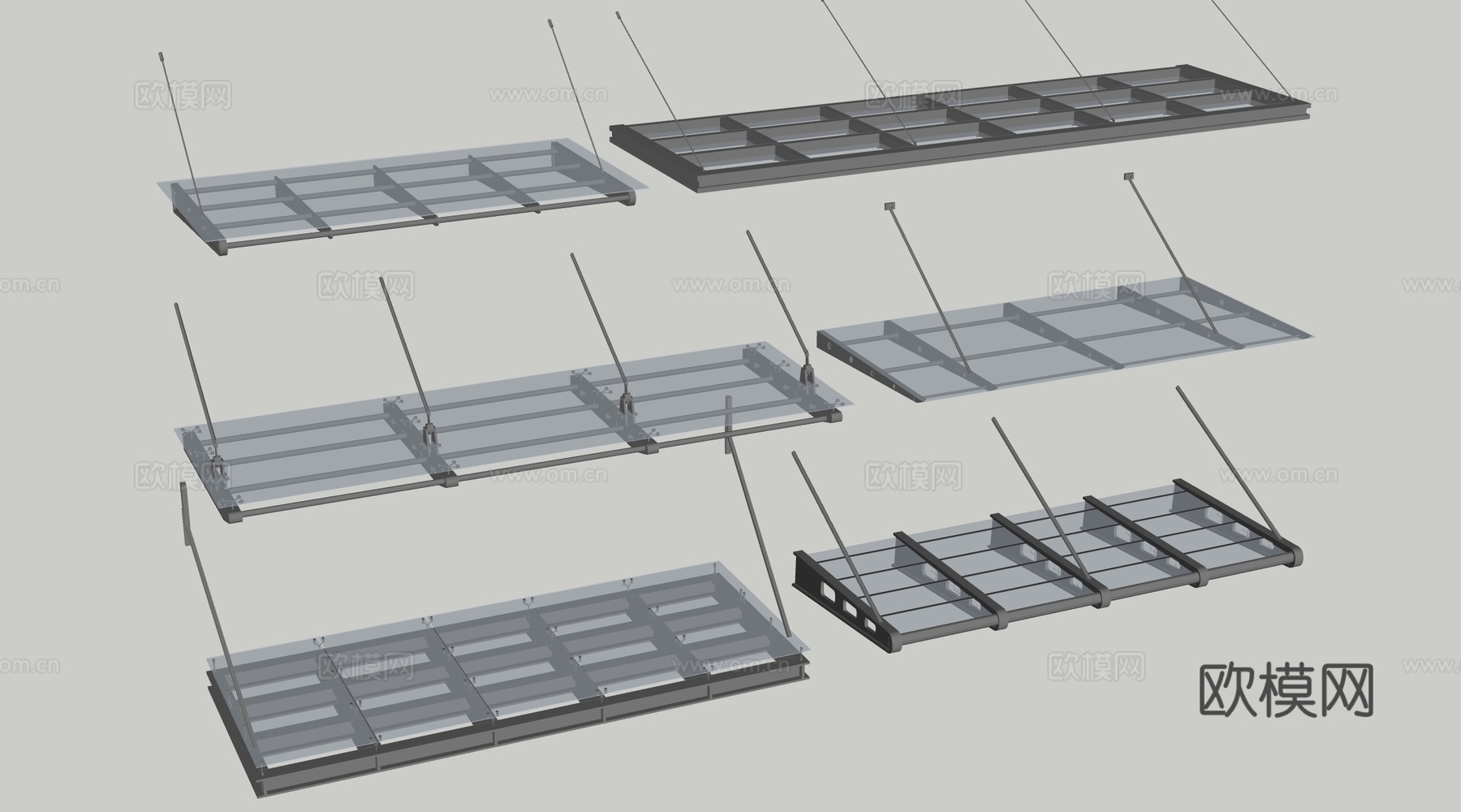 现代玻璃雨棚 钢构雨棚 玻璃雨打 阳光棚su模型