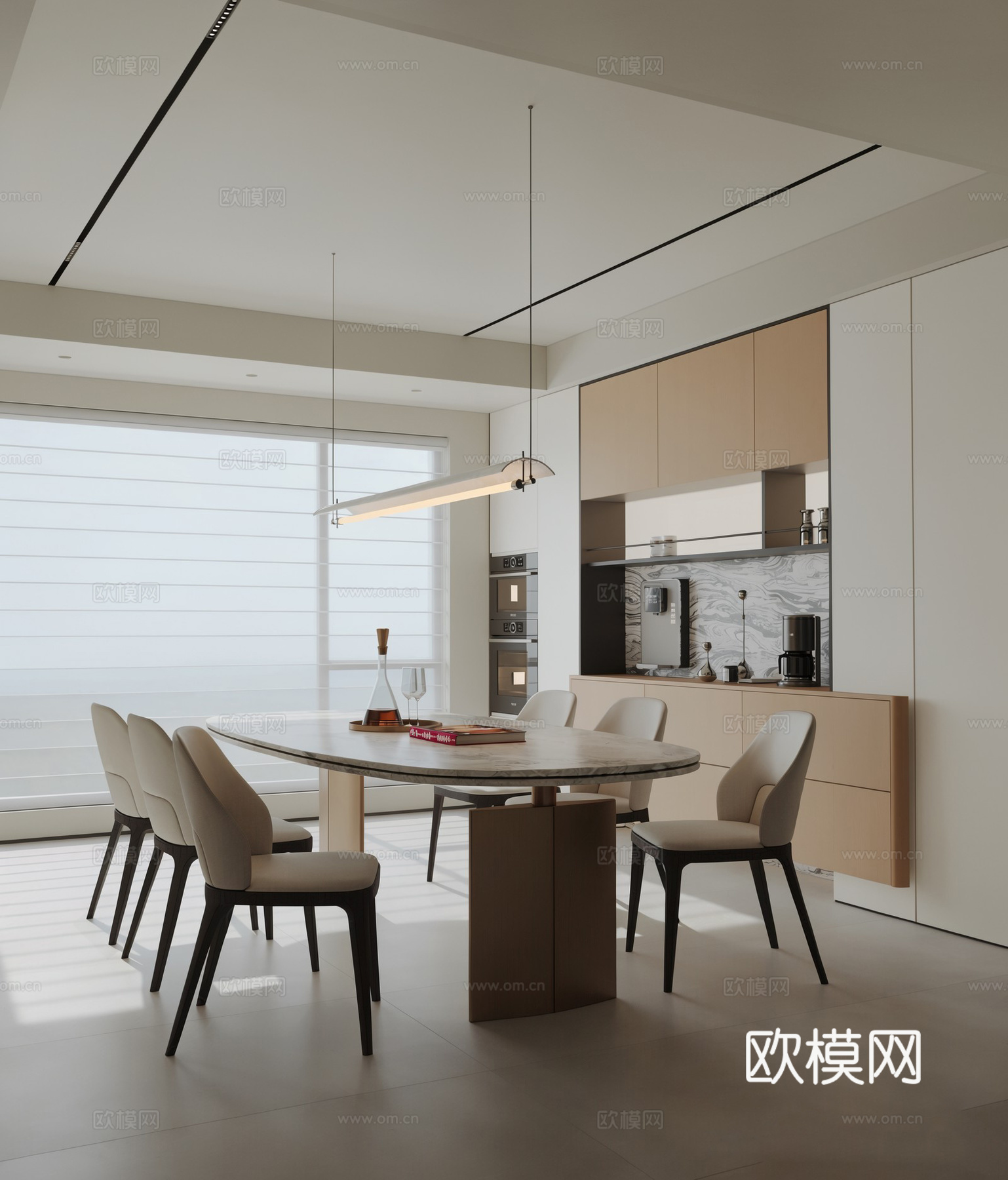 极简家居餐厅 现代意式极简餐厅 现代餐椅 现代餐边柜3d模型
