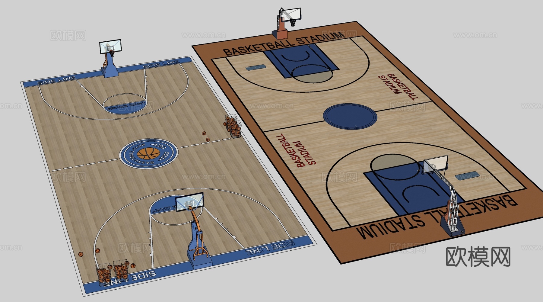 现代篮球场 运动场 室内球场su模型