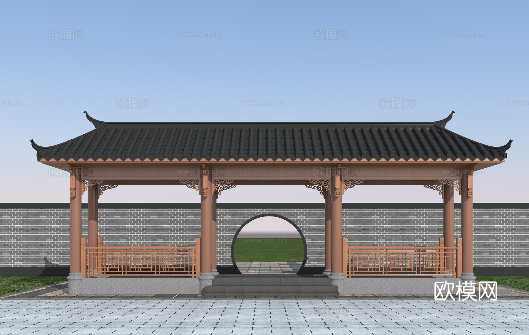 廊架  中式连廊su模型