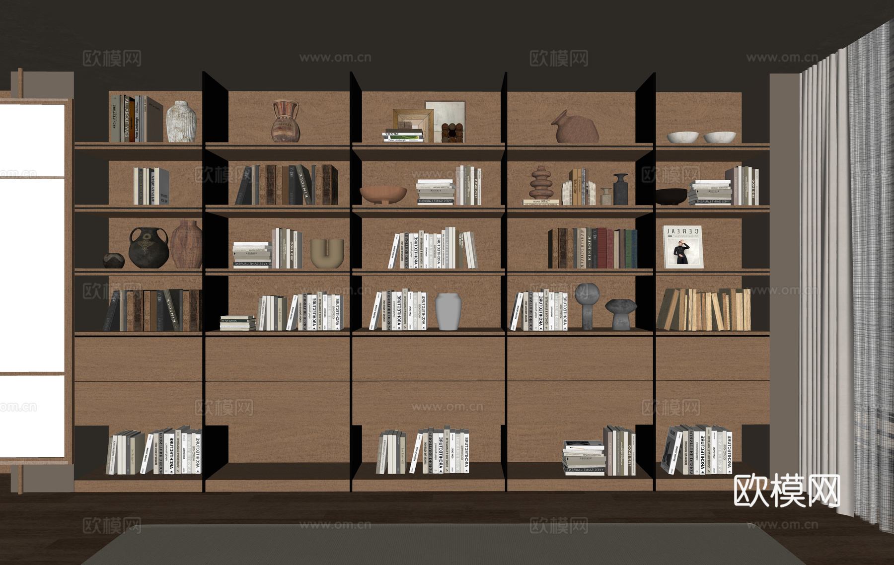 现代书柜书架su模型