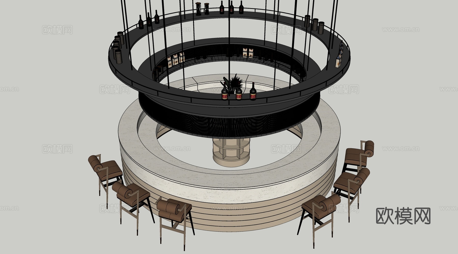 现代圆形吧台 圆形酒吧台 咖啡吧台su模型