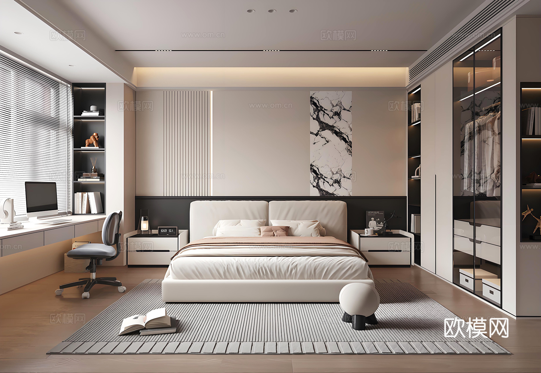 现代卧室 卧房 次卧 主卧 写字台su模型