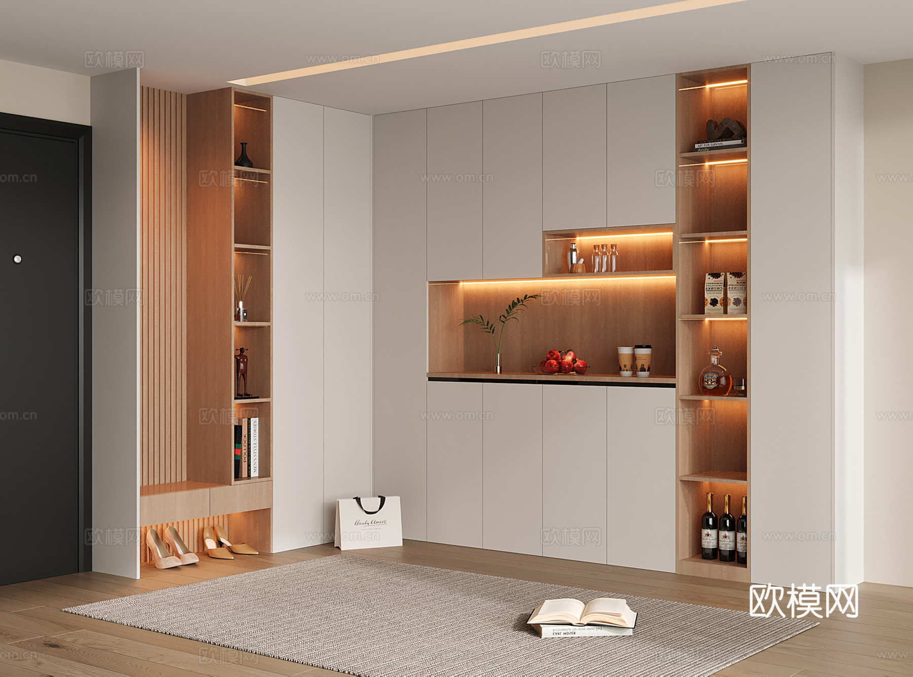 现代鞋柜酒柜一体 鞋柜 酒柜su模型