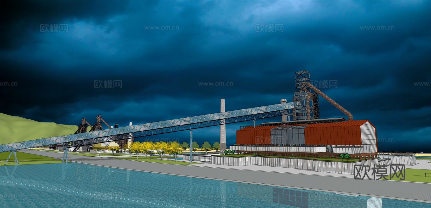网红打卡工业建筑旧改工厂商业街su模型