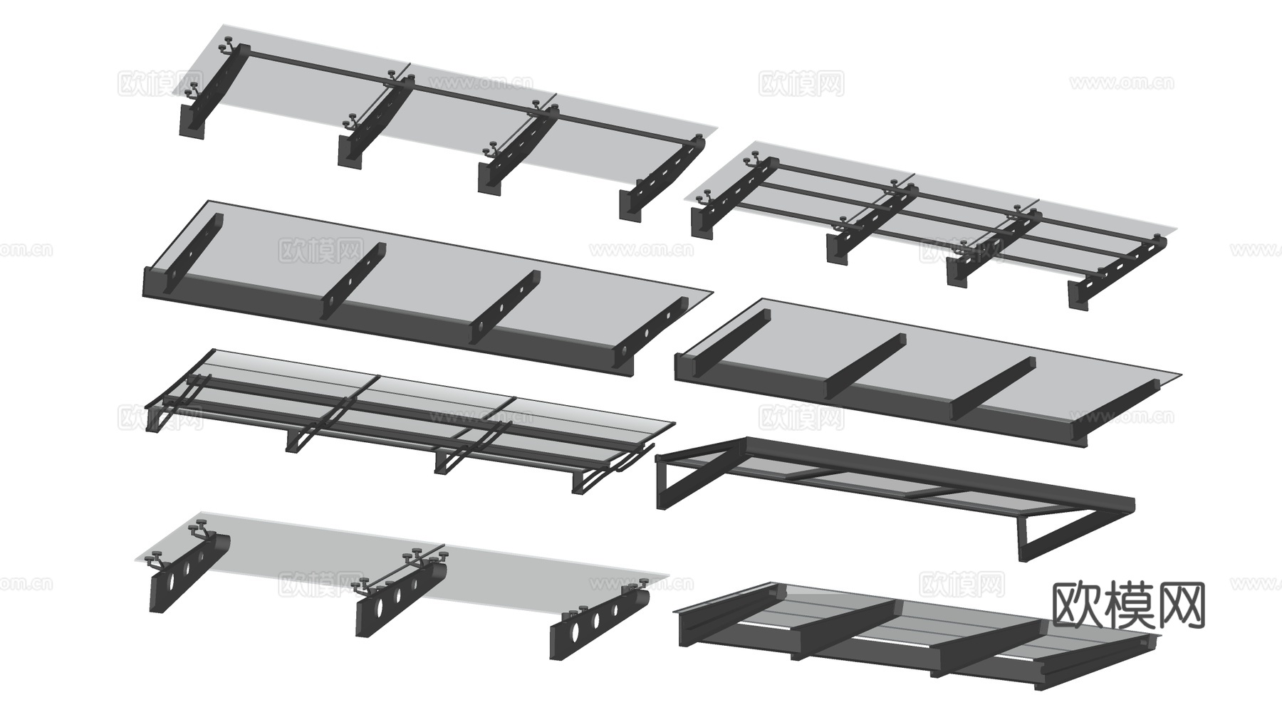 现代玻璃雨棚 钢构雨棚 玻璃雨打 阳光棚su模型