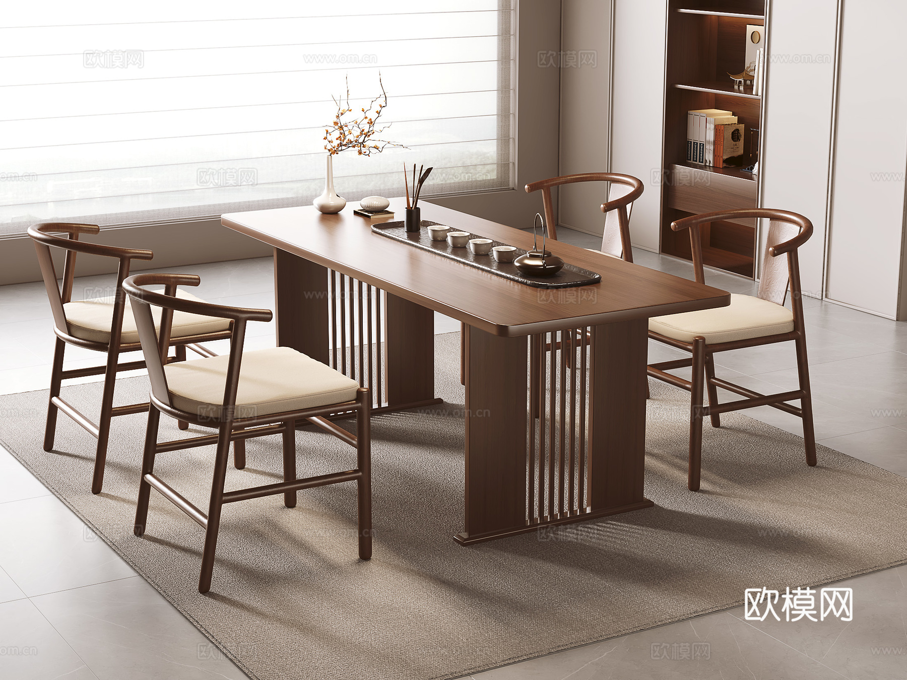 新中式茶桌椅su模型