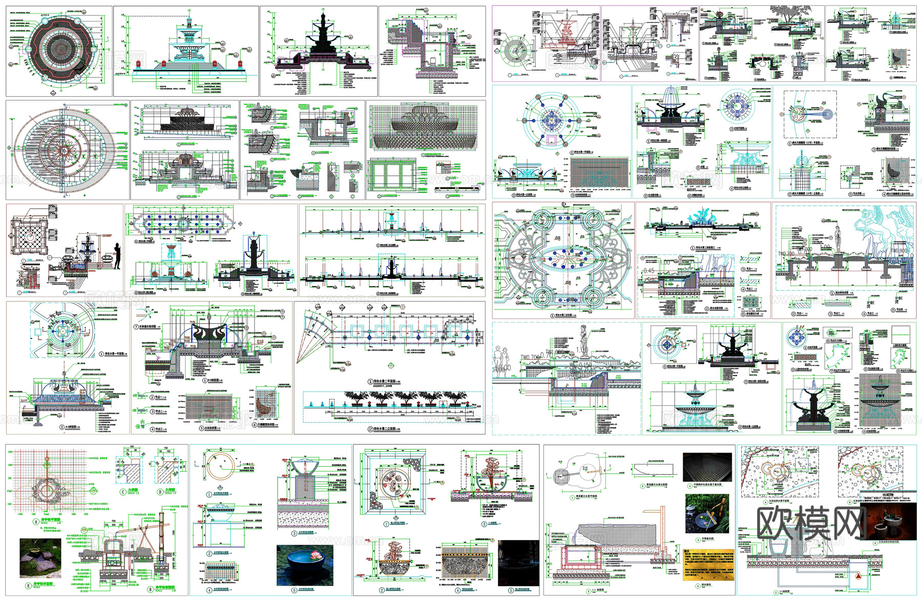 水钵景观水景庭院洗手钵剖面做法工艺详图节点CAD素材图库cad施工图