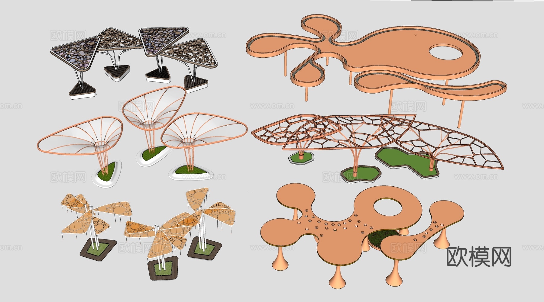 现代景观廊架 景观构筑物 景观小品su模型