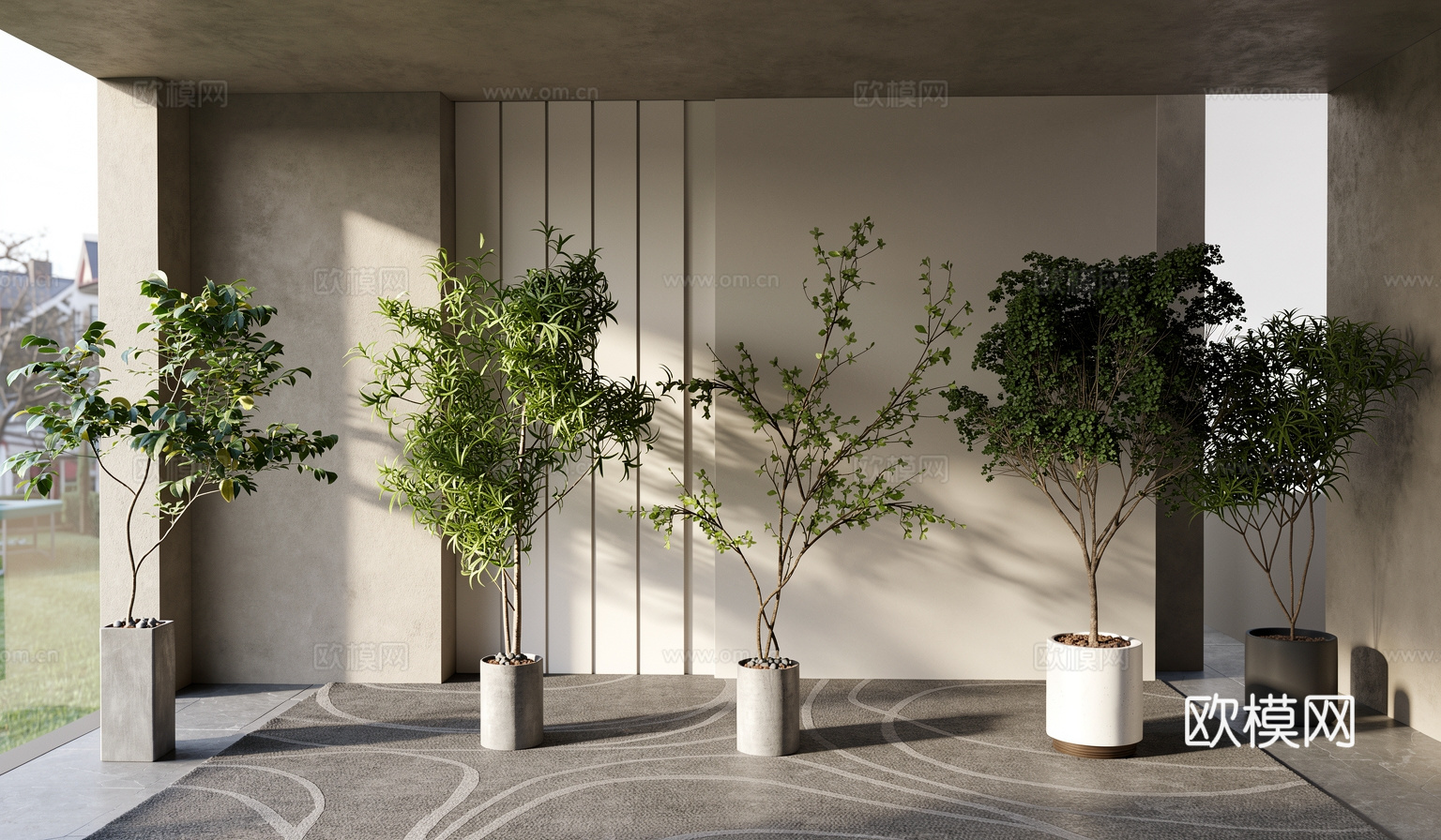 现代植物盆栽组合su模型