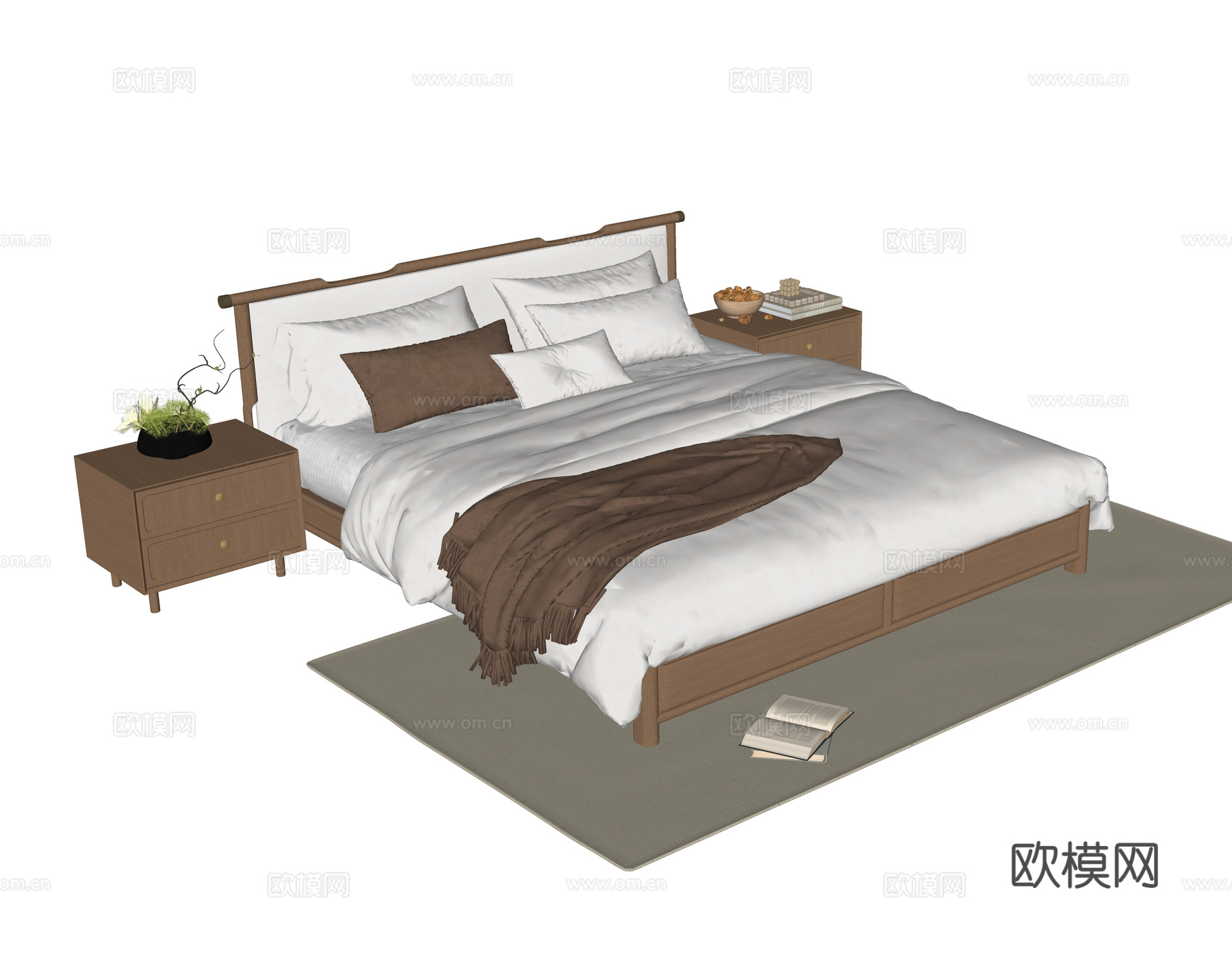 现代双人床su模型