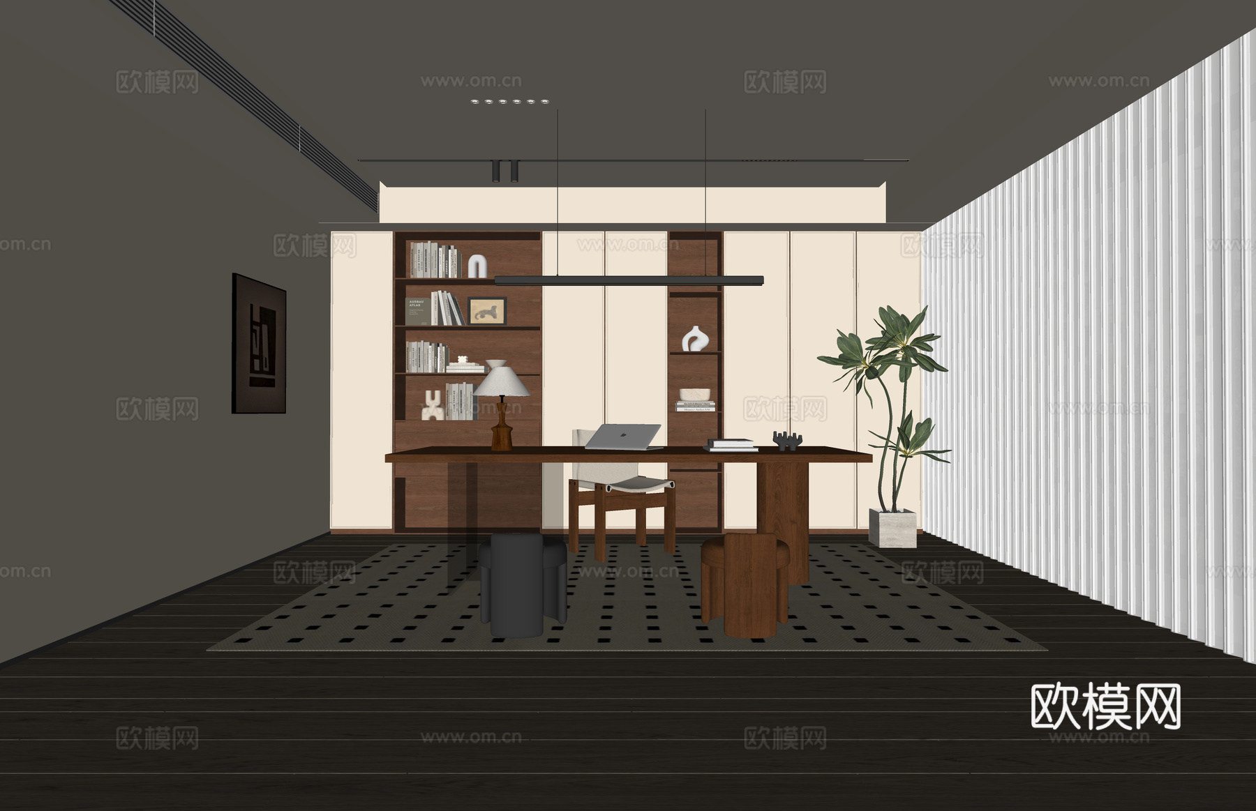 玄关 茶桌组合 工装 茶桌椅su模型