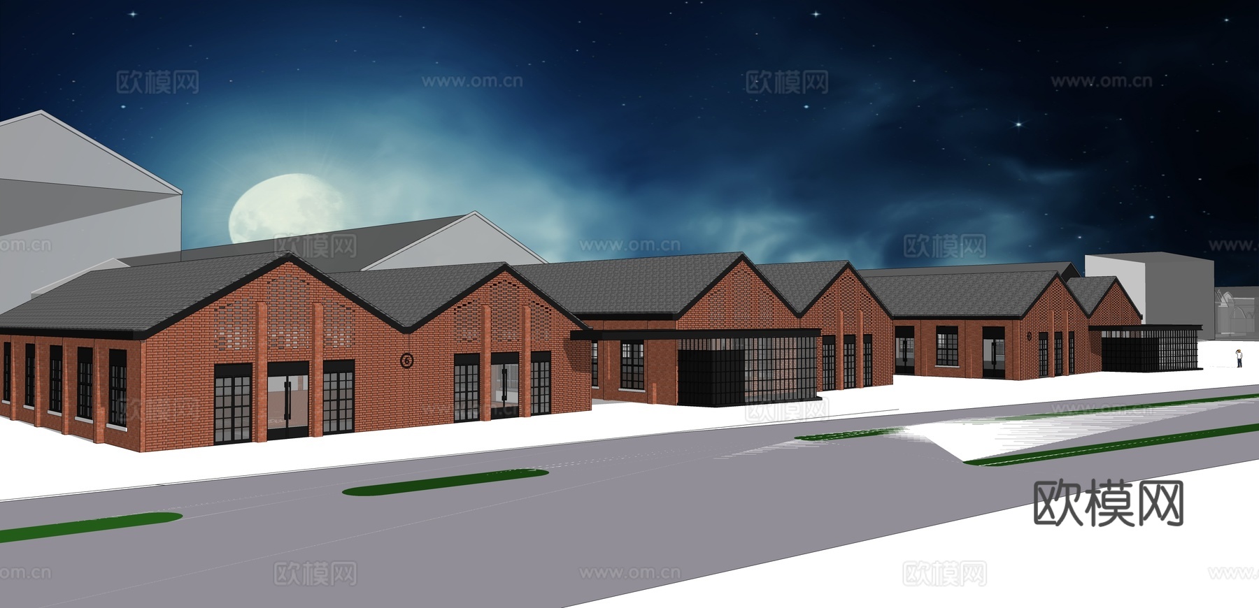 网红打卡工业建筑旧改工厂商业街su模型