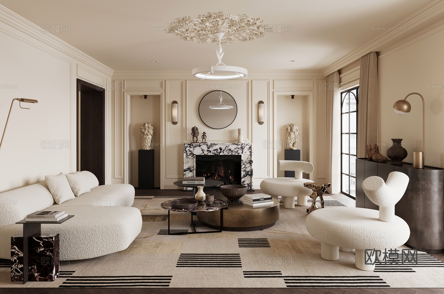 法式奶油风客厅su模型