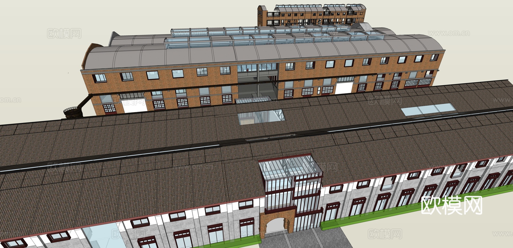 网红打卡工业建筑旧改工厂商业街su模型