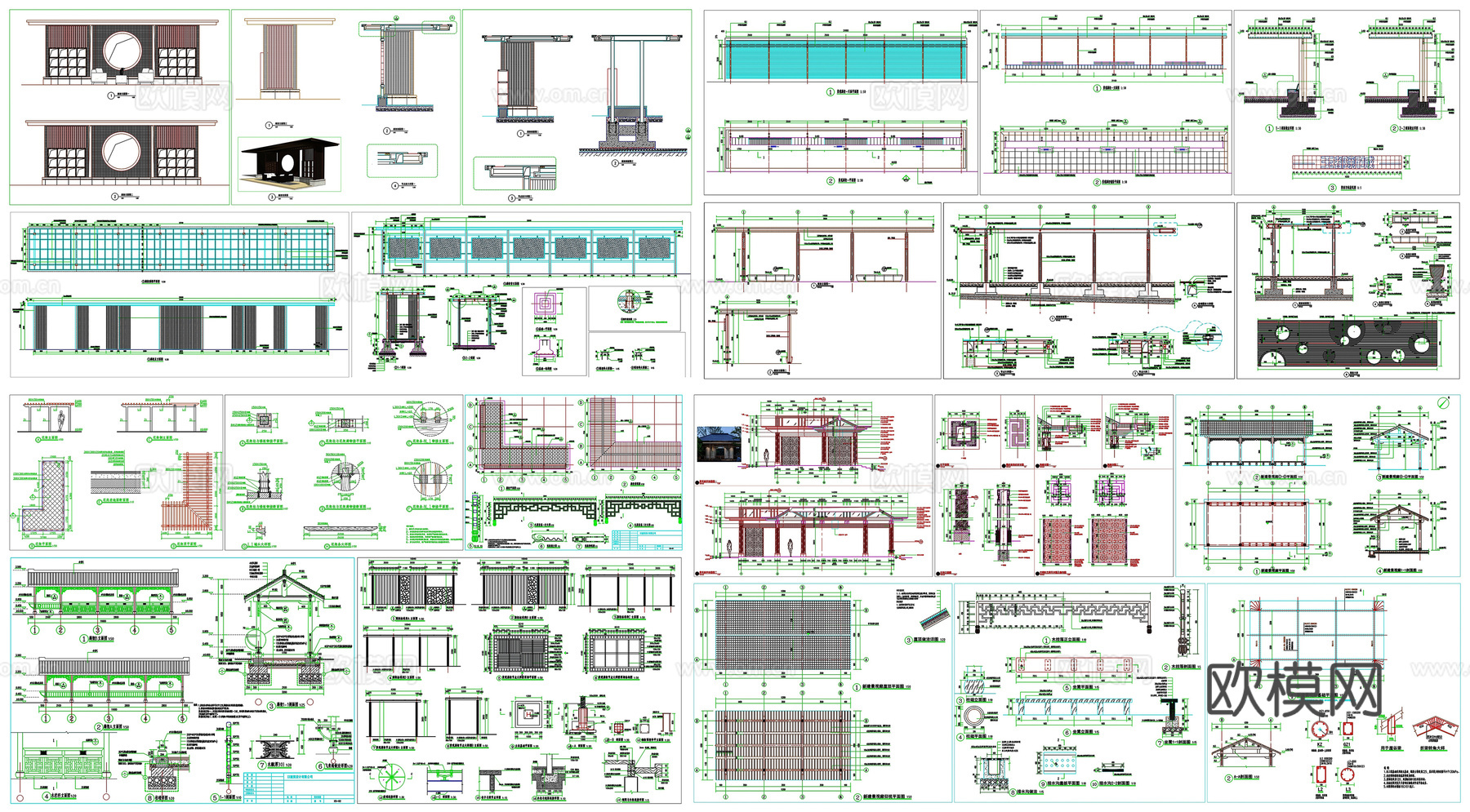 景观园林廊架景观园林水榭剖面做法工艺详图节点CAD素材图库cad施工图