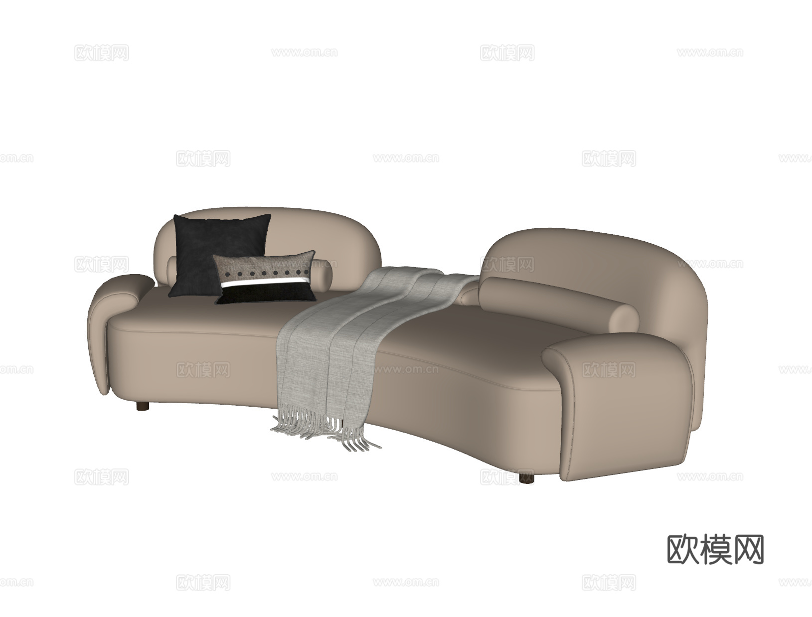 奶油风弧形沙发su模型