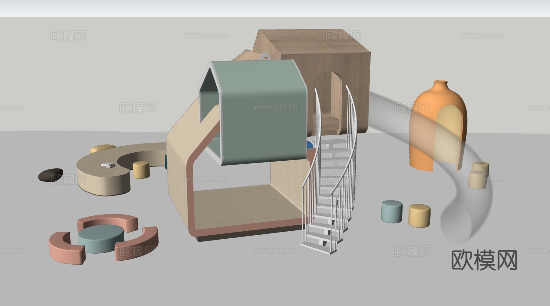 现代儿童游乐区 儿童滑梯 儿童游乐设施su模型