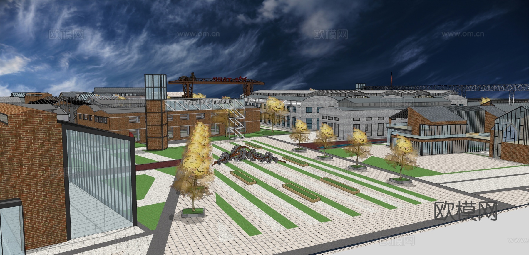 网红打卡工业建筑旧改工厂商业街su模型