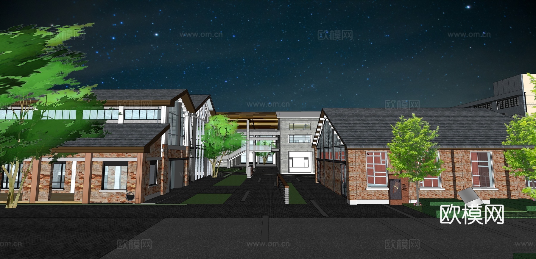 网红打卡工业建筑旧改工厂商业街su模型