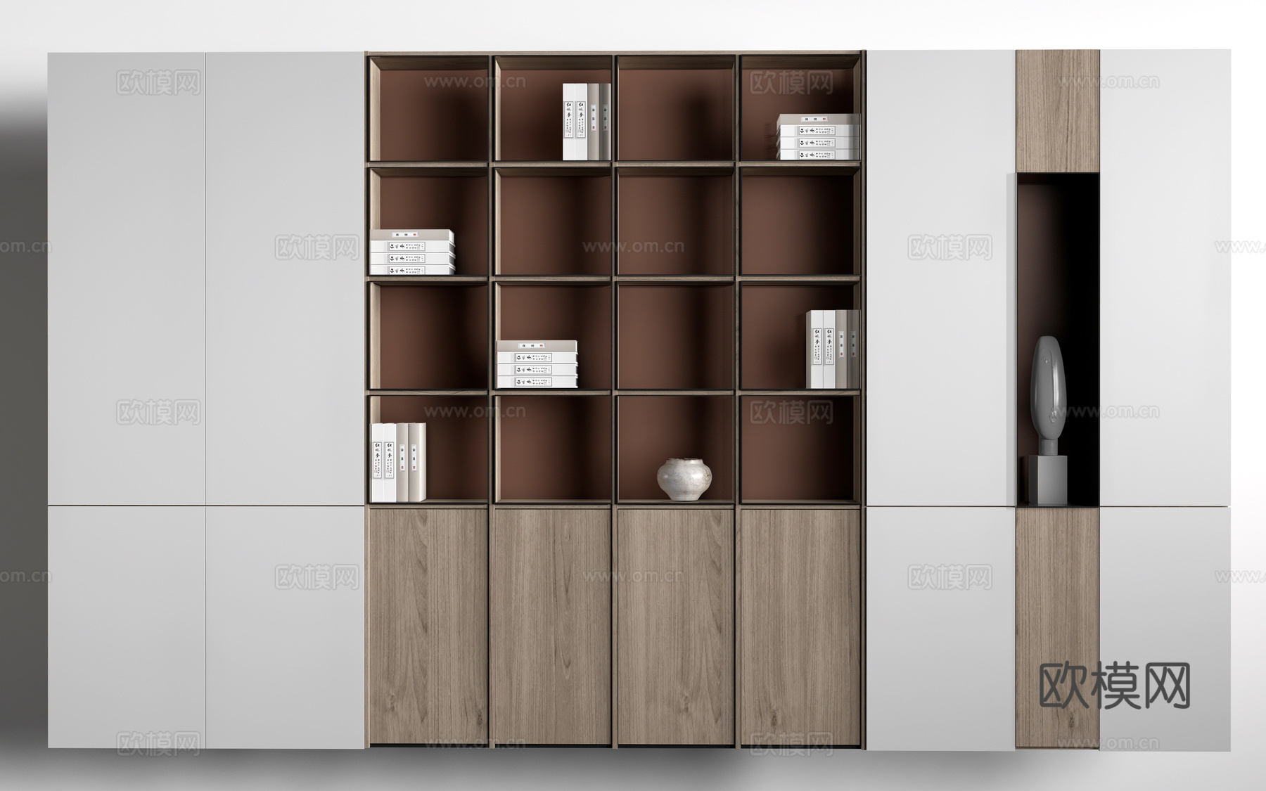 新中式装饰柜 新中式置物架 书架 茶具架su模型