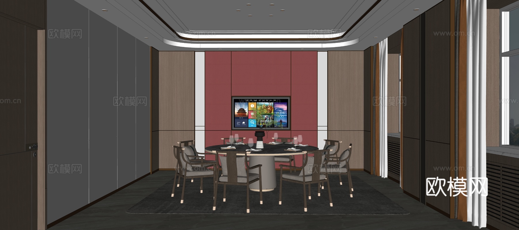 新中式包厢su模型