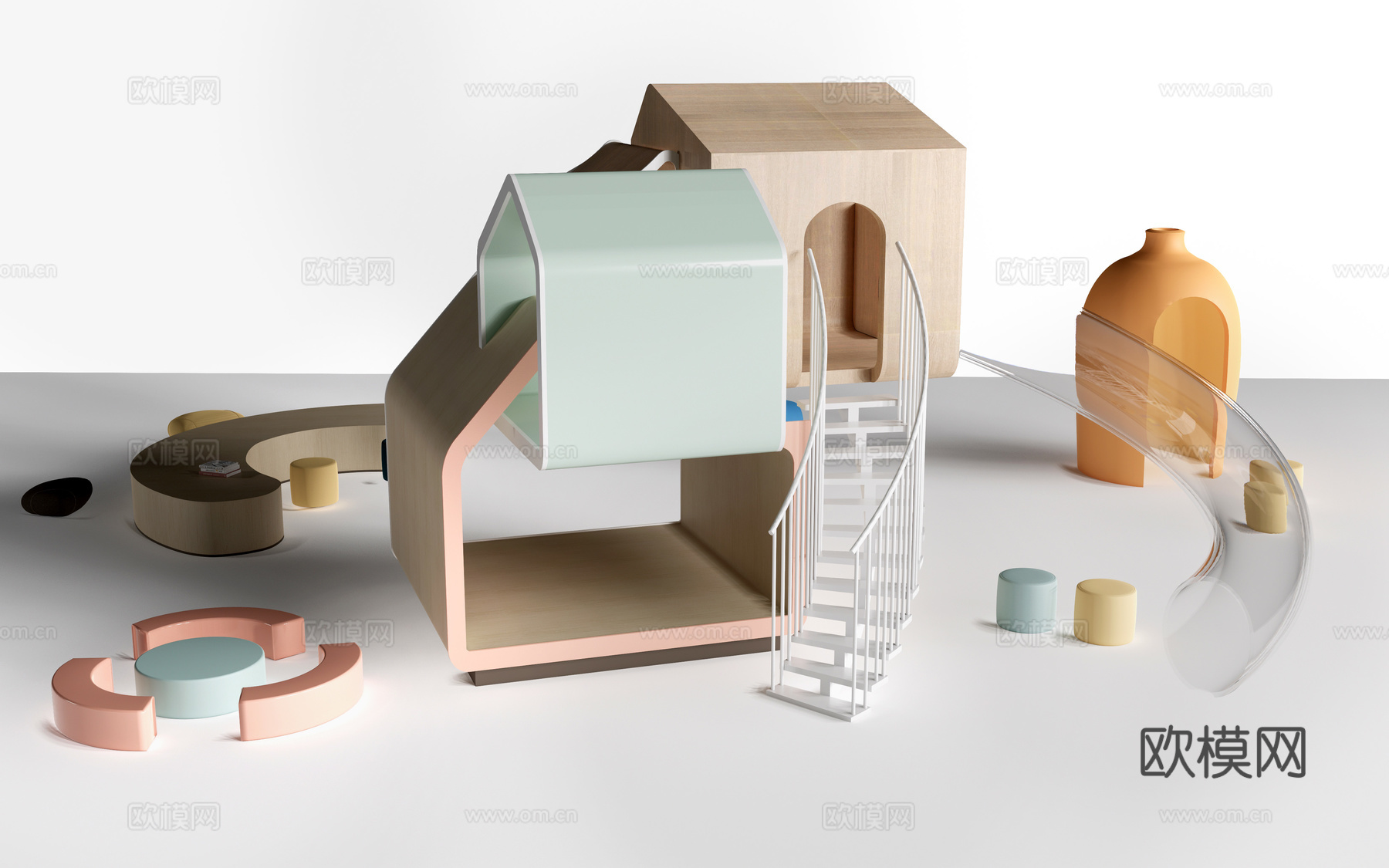 现代儿童游乐区 儿童滑梯 儿童游乐设施su模型