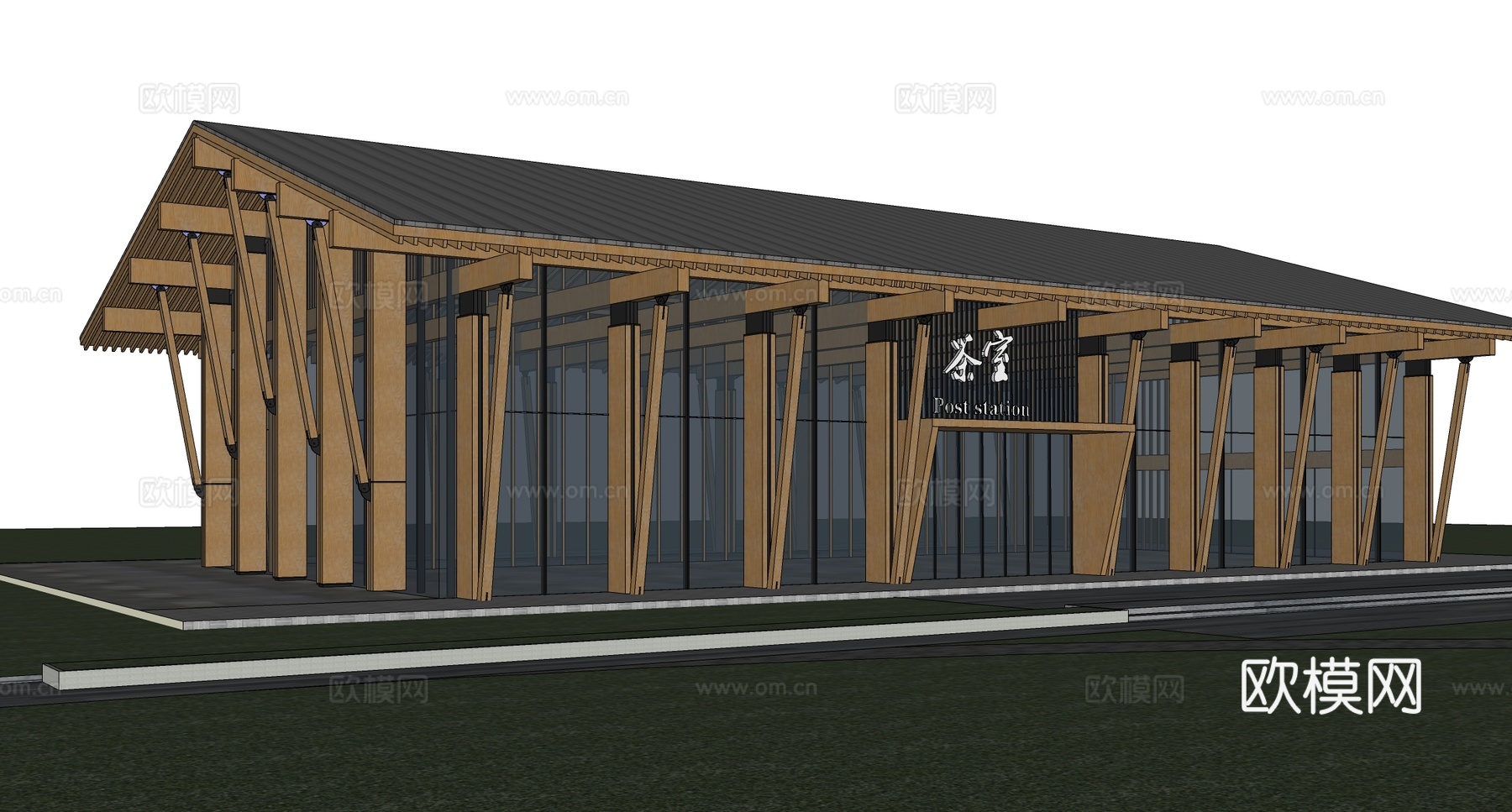 新中式中式餐饮建筑 新中式茶室 咖啡屋su模型