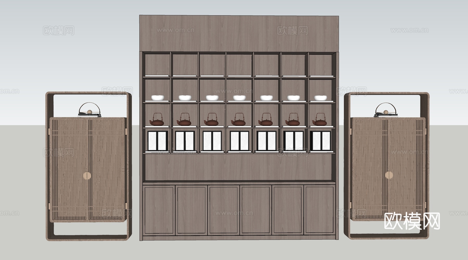 新中式装饰架 博古架 书架 置物架su模型