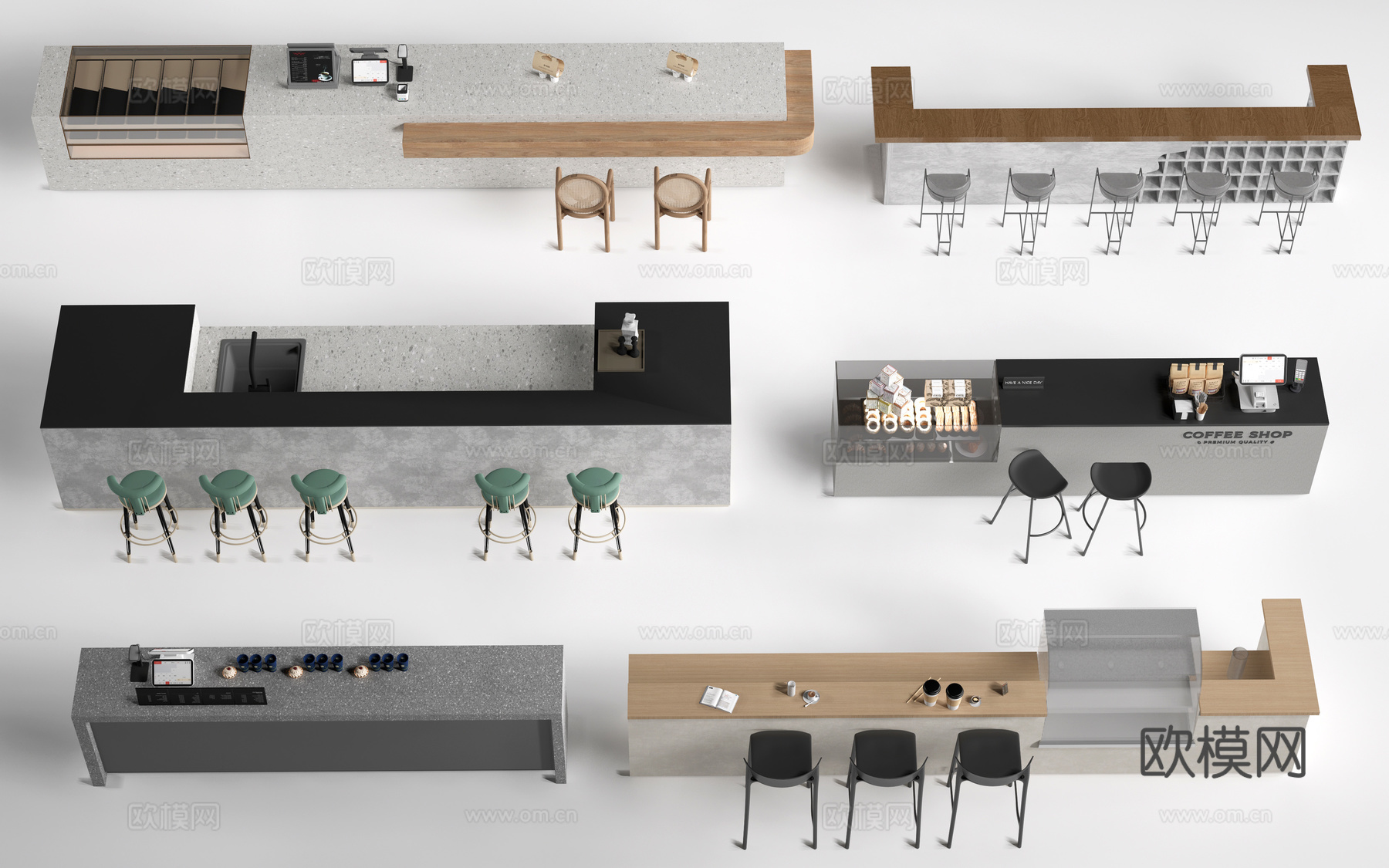 现代咖啡吧台收银台 操作台 服务台su模型