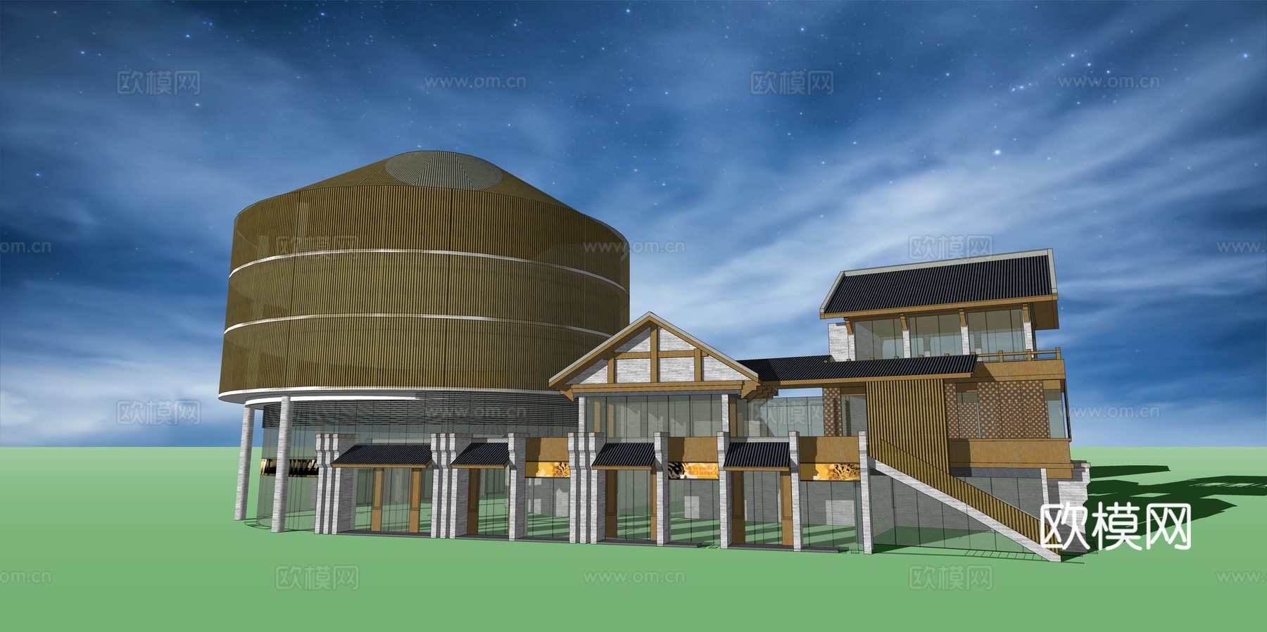 网红打卡工业建筑旧改工厂商业街su模型