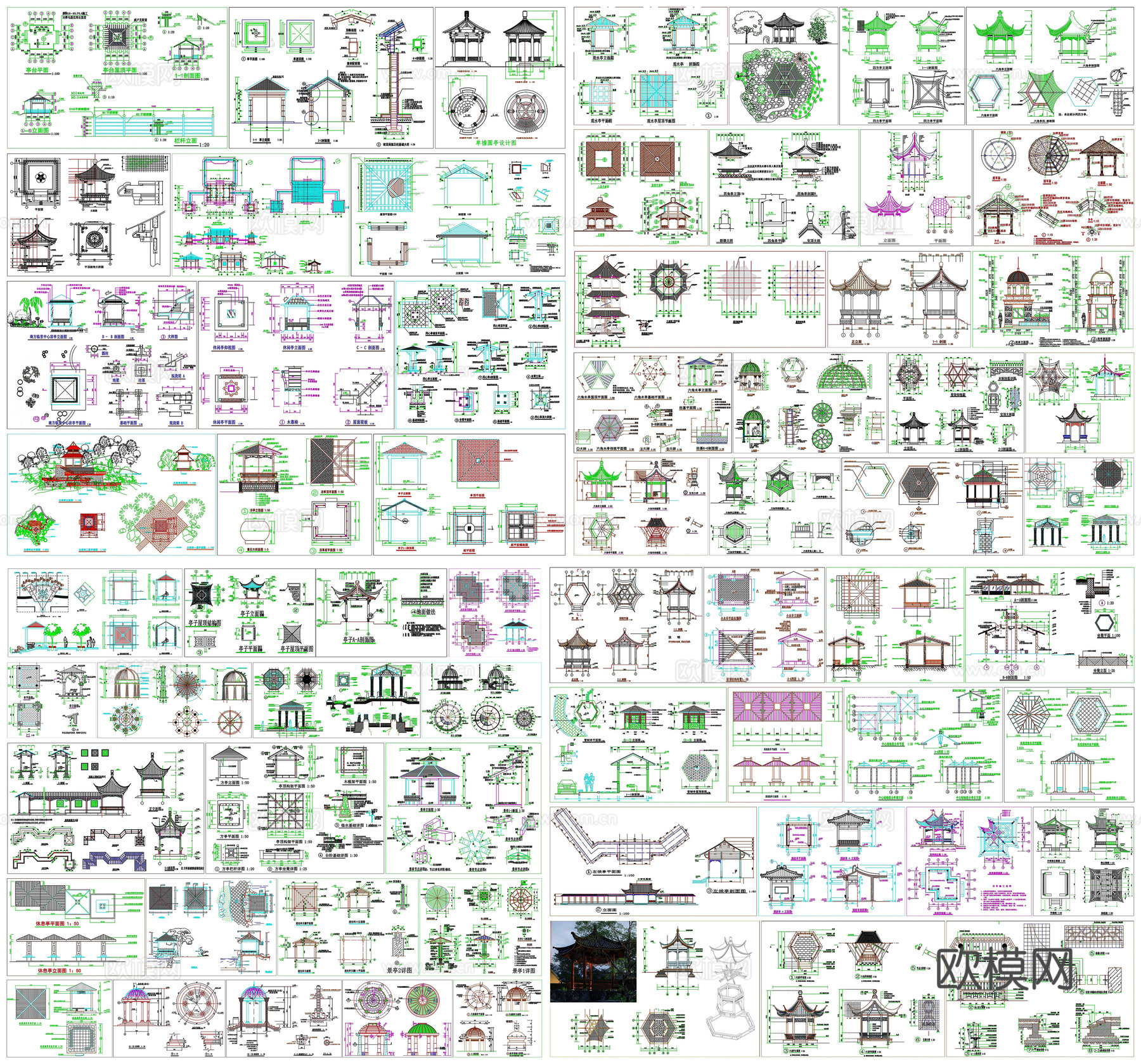 亭廊仿古亭景观亭凉亭观景阁剖面做法工艺详图节点CAD素材图库cad施工图