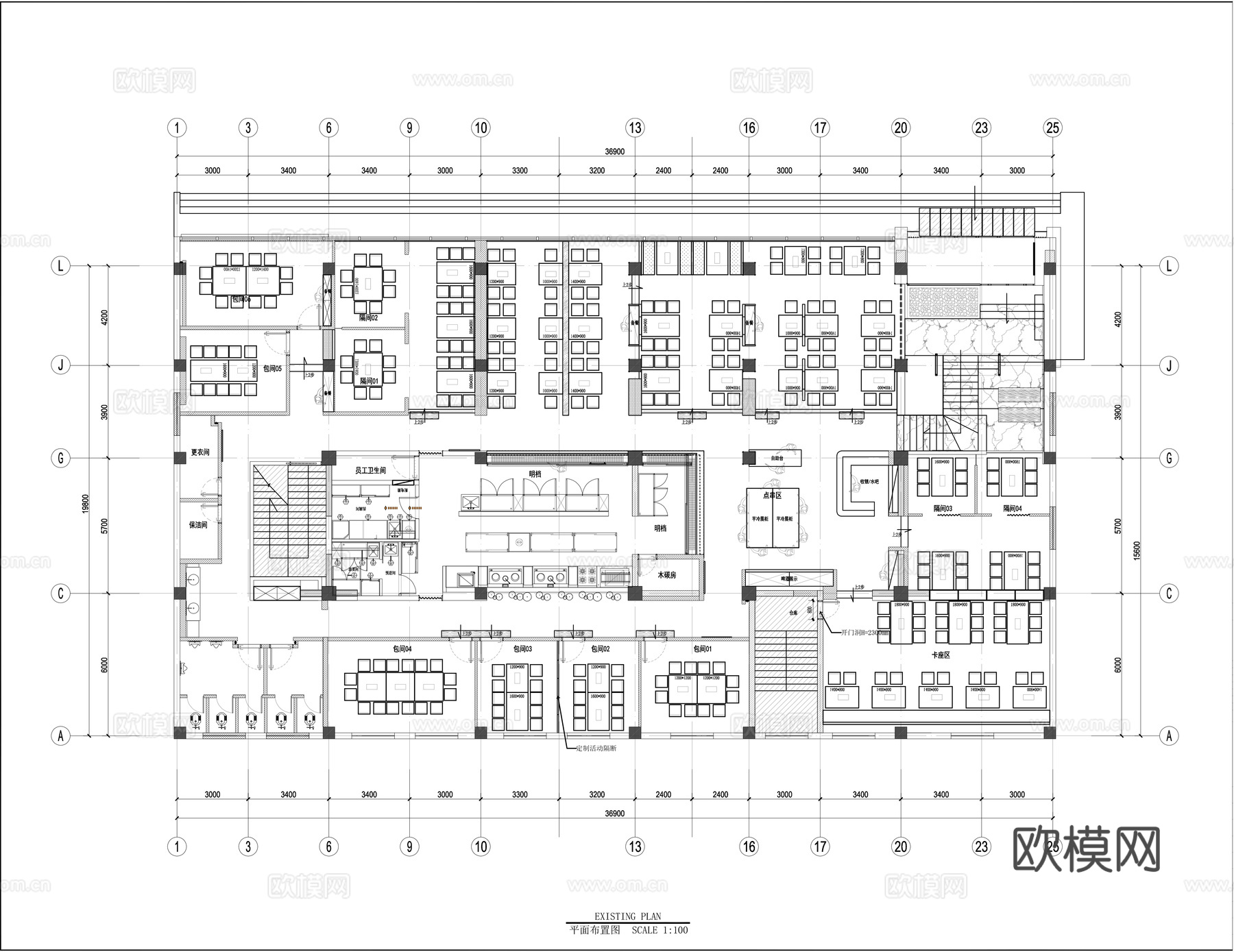 烧烤店装修平面施工图cad施工图
