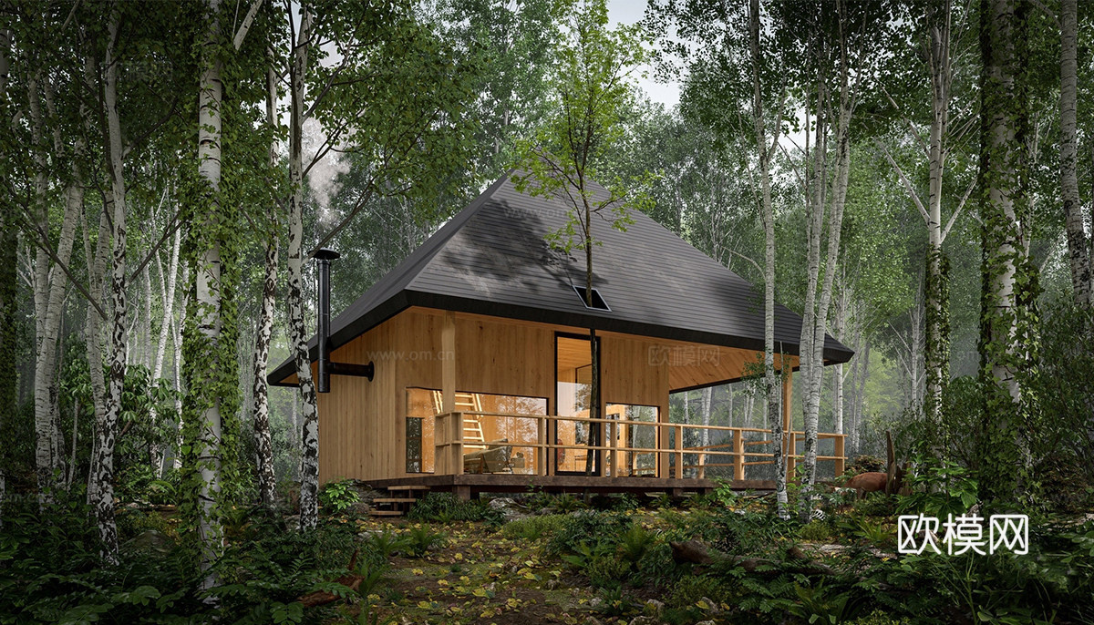 现代木屋民宿建筑 现代木屋 树屋 金字塔木屋su模型