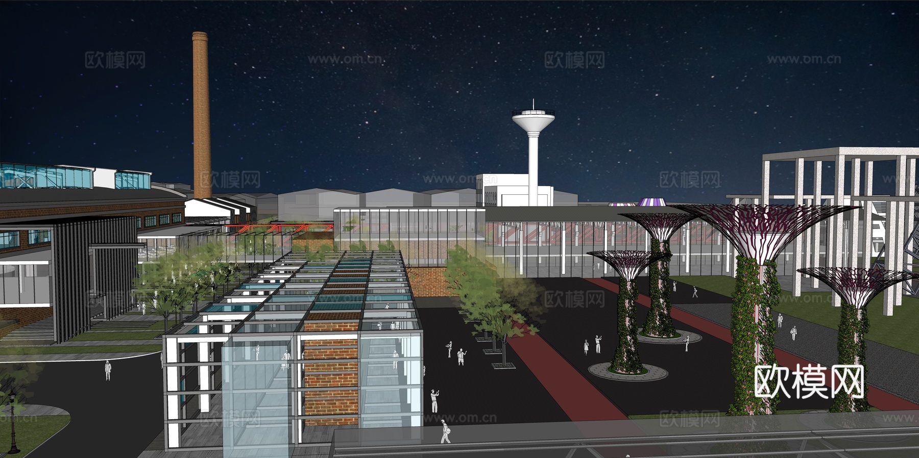 网红打卡工业建筑旧改工厂商业街su模型