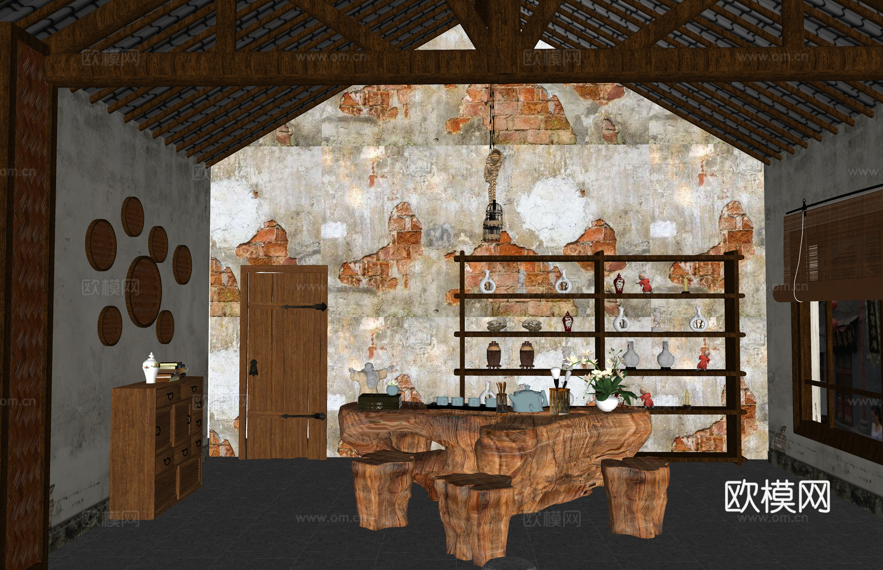 玄关 茶台 茶桌椅su模型