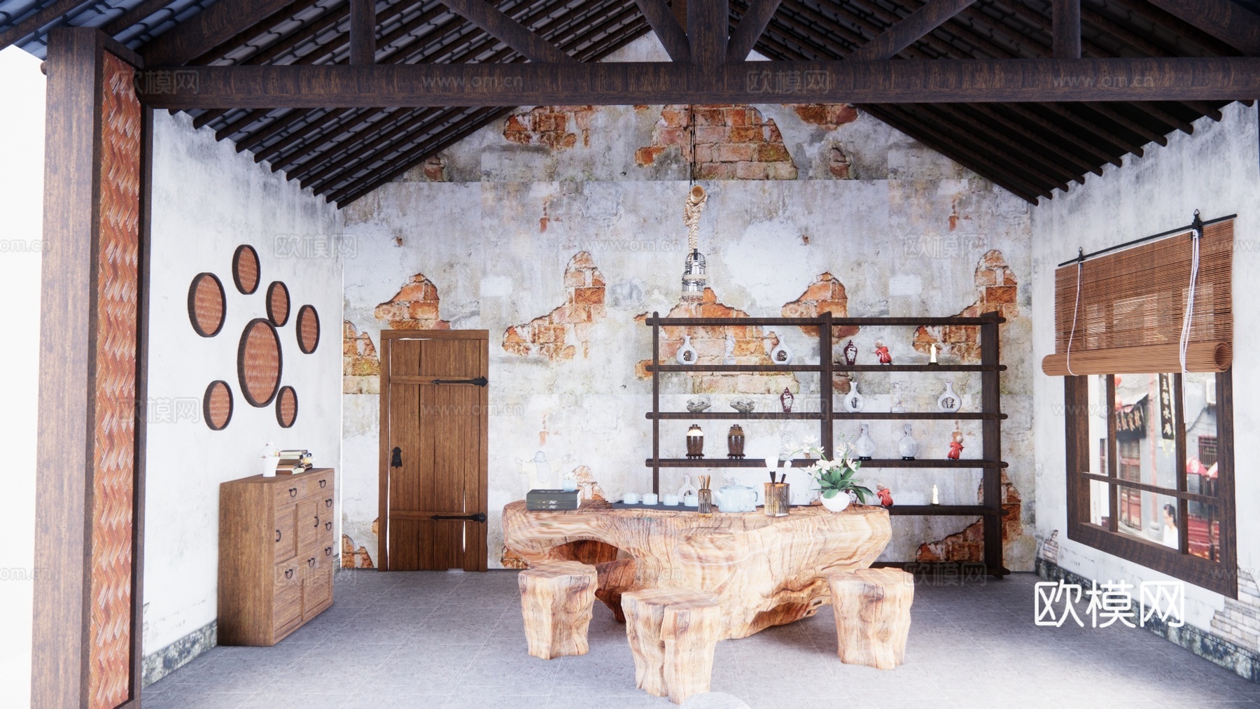 玄关 茶台 茶桌椅su模型