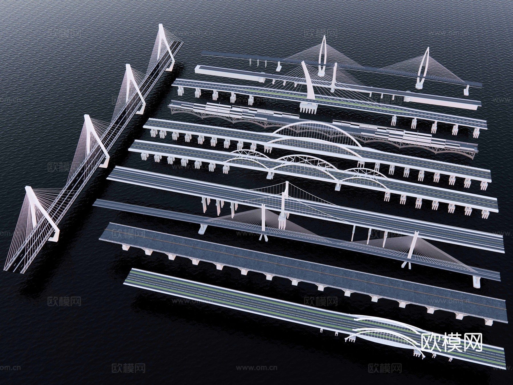 现代跨海大桥 景观桥 跨江大桥 市政桥梁 悬索桥 公路桥su模型