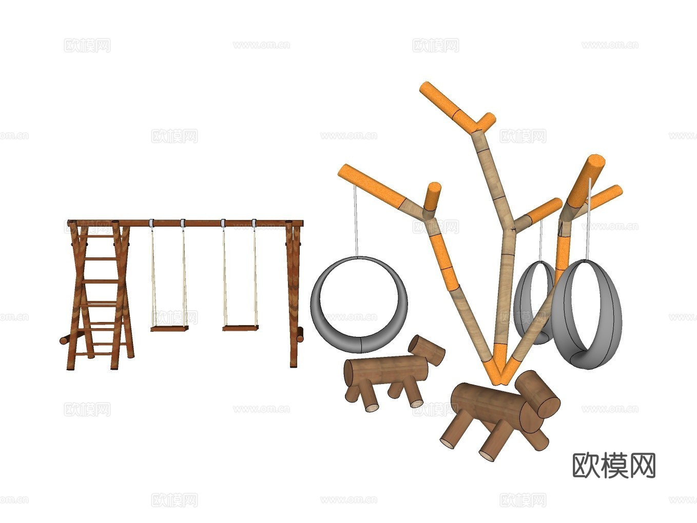 儿童户外无动力生态乐园su模型