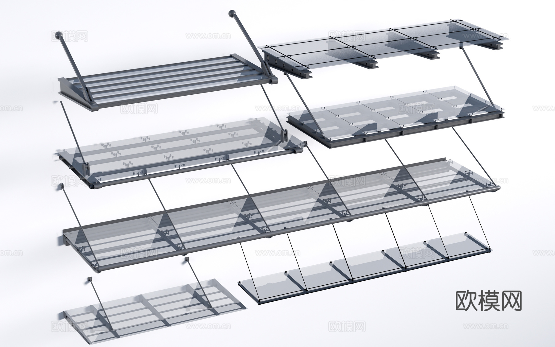 现代玻璃雨棚 钢构雨棚 玻璃雨打 阳光棚su模型