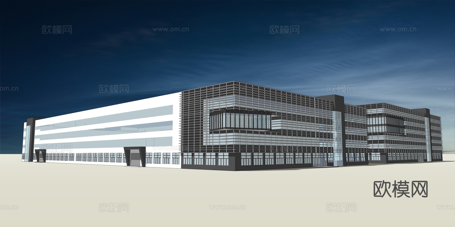 网红打卡工业建筑旧改工厂商业街su模型